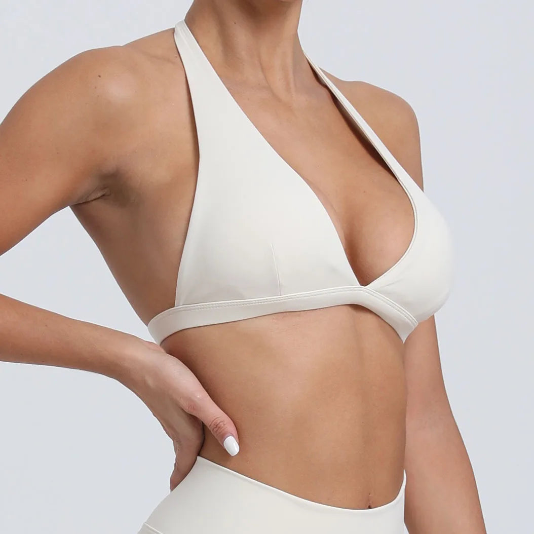 Deep V Halter Neck Sports Bra