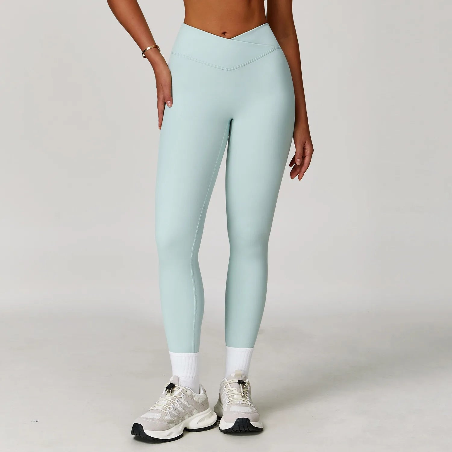 Cross-Fold V-Shaped Waist Pastel Leggings