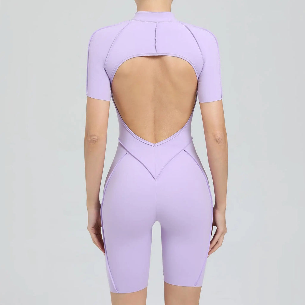 Seamless Backless Shorts Jumpsuit