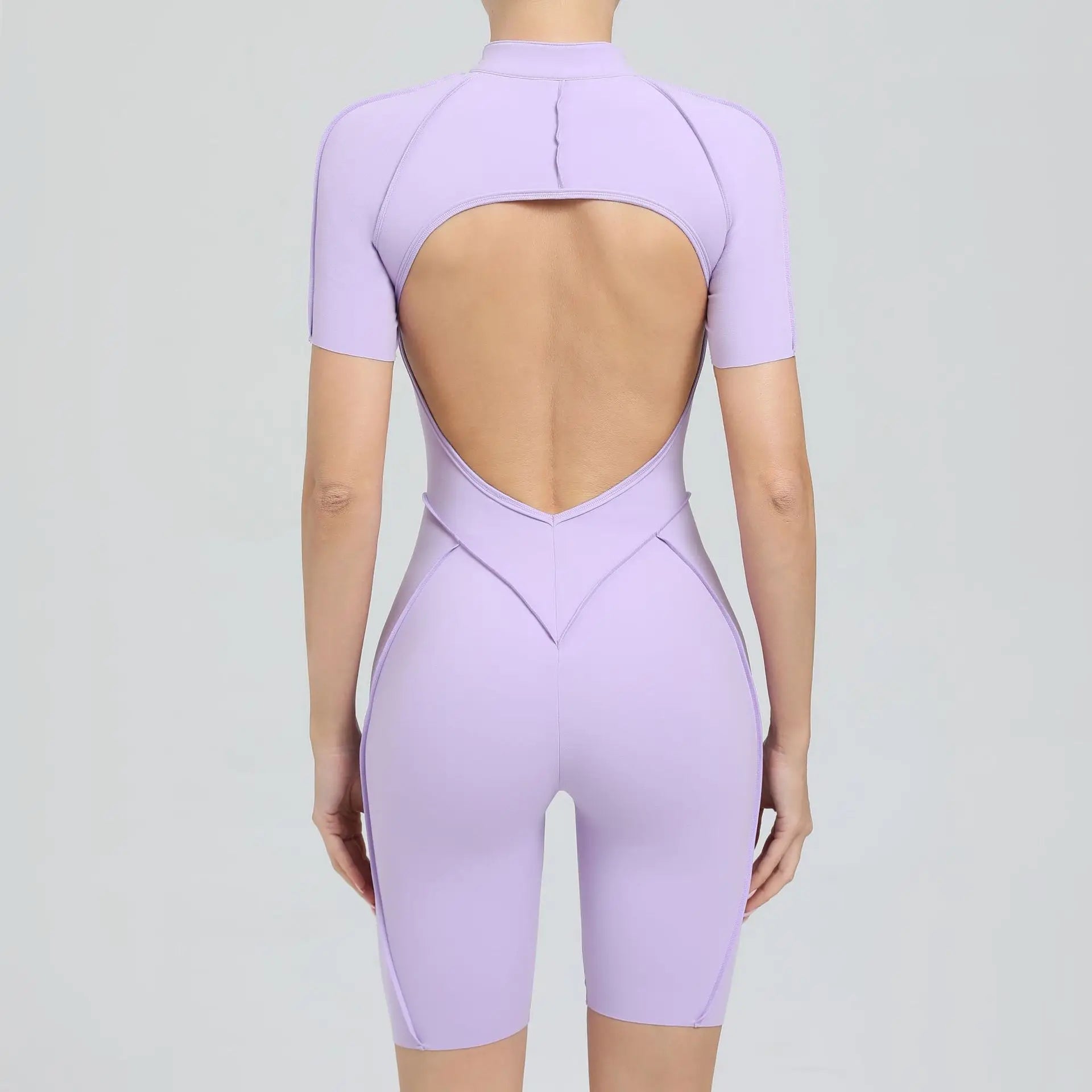 Seamless Backless Shorts Jumpsuit